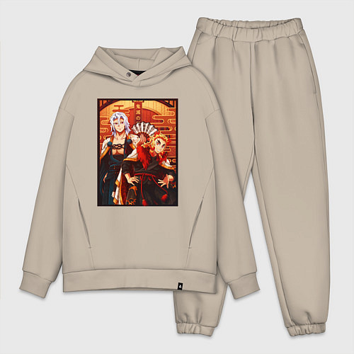 Мужской костюм оверсайз Тенген и Ренгоку красивые - Клинок рассекающий дем / Миндальный – фото 1