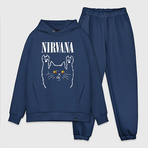 Мужской костюм оверсайз Nirvana rock cat / Тёмно-синий – фото 1