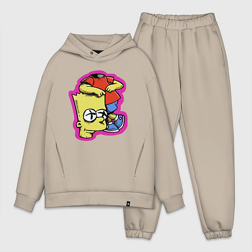Мужской костюм оверсайз Барт Симпсон облокотился на собственную голову - ш / Миндальный – фото 1