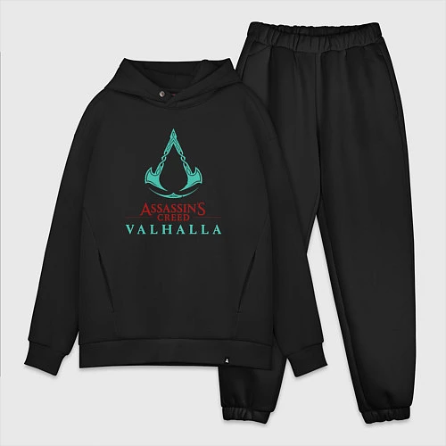 Мужской костюм оверсайз Assassins Creed Valhalla - logo / Черный – фото 1