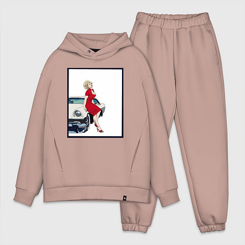 Мужской костюм оверсайз Автоледи рисунок / Пыльно-розовый – фото 1