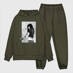 Мужской костюм оверсайз Чёрно-белый киберпанк, цвет: хаки