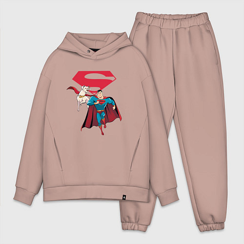 Мужской костюм оверсайз Крипто и Супермен с лого DC Лига Суперпитомцы / Пыльно-розовый – фото 1