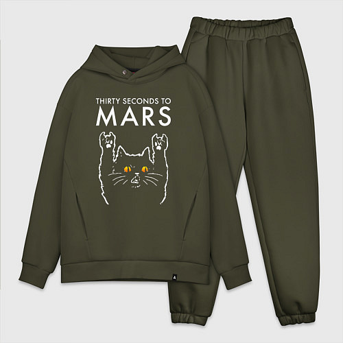 Мужской костюм оверсайз Thirty Seconds to Mars rock cat / Хаки – фото 1