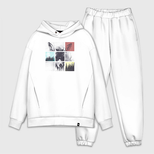 Мужской костюм оверсайз Лисичка и лес в квадратах / Белый – фото 1