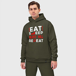 Мужской костюм оверсайз Надпись eat sleep Silent Hill repeat, цвет: хаки — фото 2