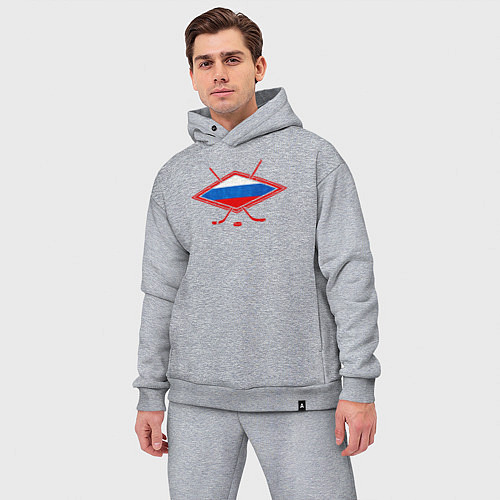 Мужской костюм оверсайз Флаг России хоккей / Меланж – фото 3