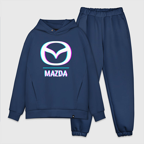Мужской костюм оверсайз Значок Mazda в стиле glitch / Тёмно-синий – фото 1
