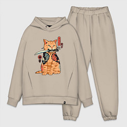 Мужской костюм оверсайз Японский Кот Якудза, цвет: миндальный