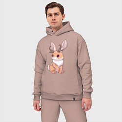 Мужской костюм оверсайз Кролик с рожками - кролик олень, цвет: пыльно-розовый — фото 2