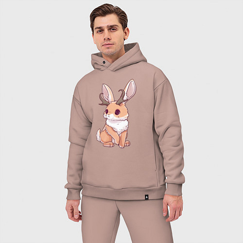 Мужской костюм оверсайз Кролик с рожками - кролик олень / Пыльно-розовый – фото 3
