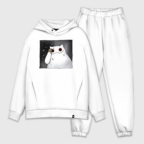 Мужской костюм оверсайз Мрачный кот очень напряжён / Белый – фото 1
