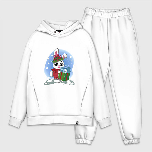 Мужской костюм оверсайз Rabbit with a New Years gift / Белый – фото 1