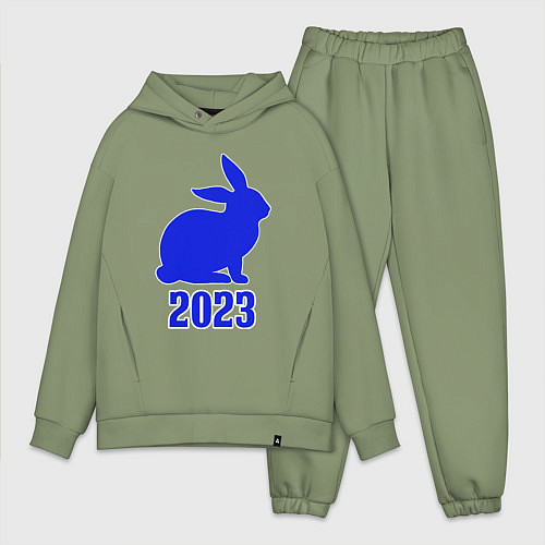 Мужской костюм оверсайз 2023 силуэт кролика синий / Авокадо – фото 1