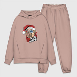 Мужской костюм оверсайз Pug merry christmas, цвет: пыльно-розовый