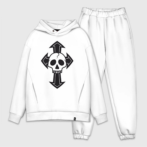 Мужской костюм оверсайз Белый череп на чёрном кресте / Белый – фото 1