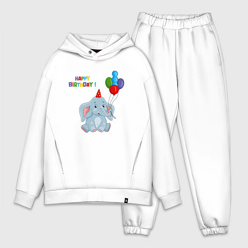 Мужской костюм оверсайз Слоник день рождения с шариками / Белый – фото 1