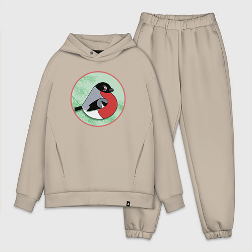 Мужской костюм оверсайз Снегирь на ветке / Миндальный – фото 1