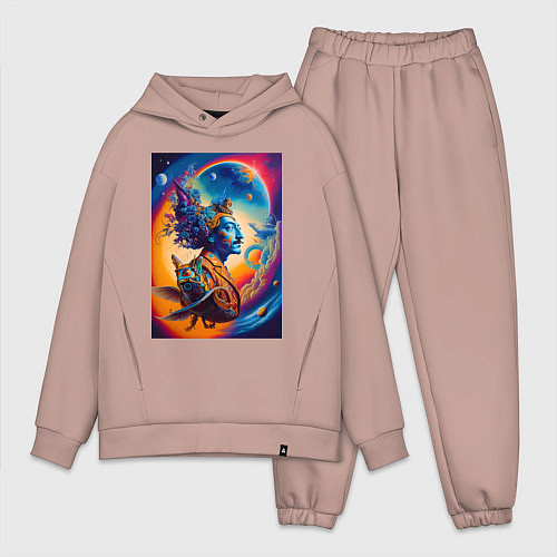 Мужской костюм оверсайз Salvador Dali - space portrait - neural network / Пыльно-розовый – фото 1