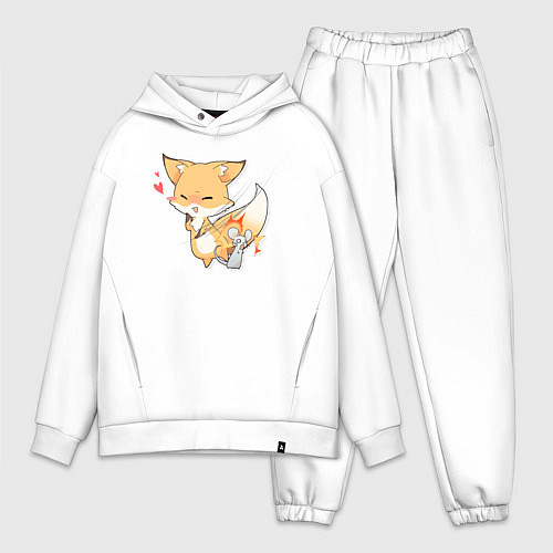 Мужской костюм оверсайз Милая лисичка подралась с мышкой / Белый – фото 1