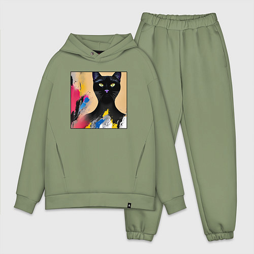 Мужской костюм оверсайз Черный кот из нейросети / Авокадо – фото 1