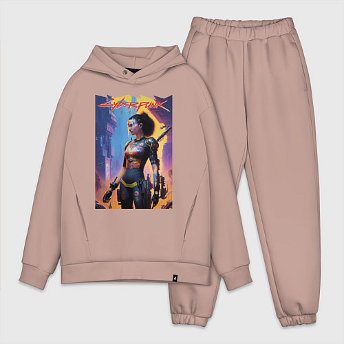 Мужской костюм оверсайз Cyberpunk 2077 - character - neural network / Пыльно-розовый – фото 1