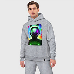 Мужской костюм оверсайз Портрет пришельца - нейросеть - неоновое свечение, цвет: меланж — фото 2