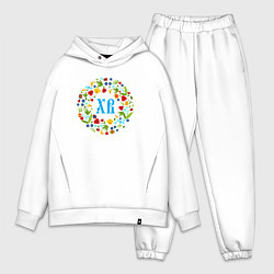 Мужской костюм оверсайз ХВ с цветочным узором на пасху, цвет: белый