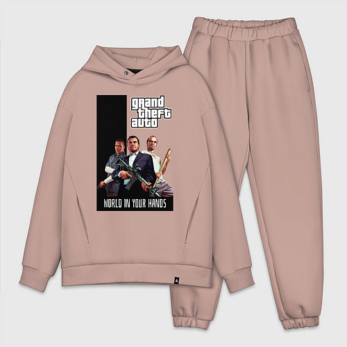 Мужской костюм оверсайз Майкл, Франклин, Тревор из GTA / Пыльно-розовый – фото 1