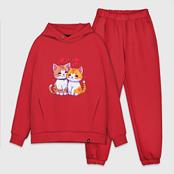Мужской костюм оверсайз Влюбленные котята рисунок, цвет: красный