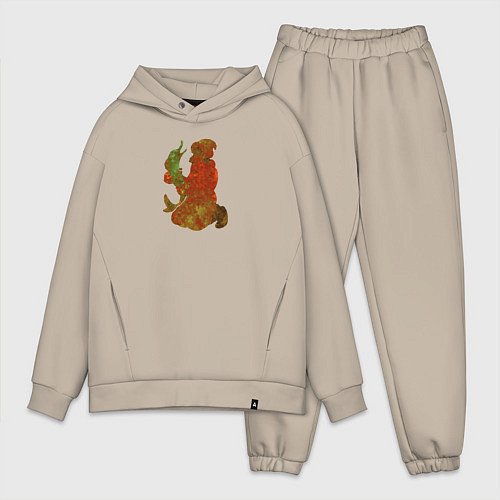 Мужской костюм оверсайз Емеля с щукой / Миндальный – фото 1