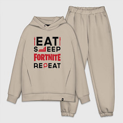 Мужской костюм оверсайз Надпись: eat sleep Fortnite repeat, цвет: миндальный