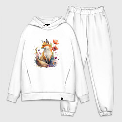 Мужской костюм оверсайз Акварельная милая лиса, цвет: белый