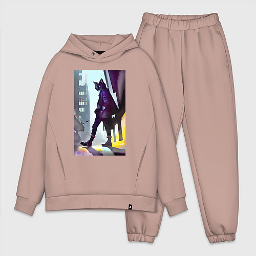 Мужской костюм оверсайз Чёрный котяра на своём районе - Бронкс / Пыльно-розовый – фото 1