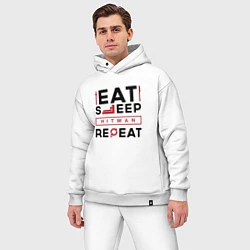 Мужской костюм оверсайз Надпись: eat sleep Hitman repeat, цвет: белый — фото 2