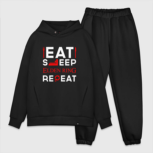 Мужской костюм оверсайз Надпись eat sleep Elden Ring repeat / Черный – фото 1