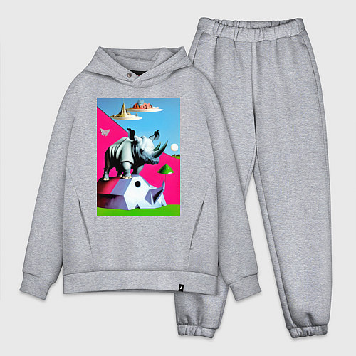 Мужской костюм оверсайз Прикольный носорог - поп-арт / Меланж – фото 1