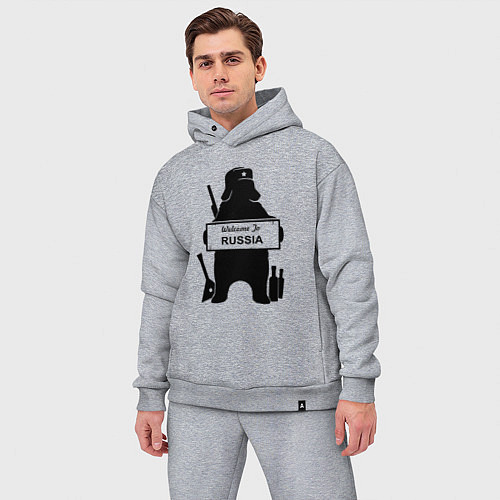 Мужской костюм оверсайз Россия медведь балалайка водка ушанка / Меланж – фото 3