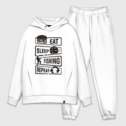 Мужской костюм оверсайз Eat sleep fishing repeat, цвет: белый
