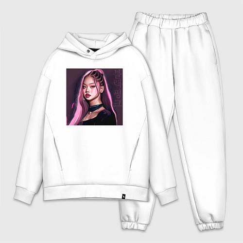 Мужской костюм оверсайз Blackpink Jennie аниме рисунок / Белый – фото 1