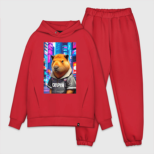 Мужской костюм оверсайз Cool capybara - urban style - neural network / Красный – фото 1