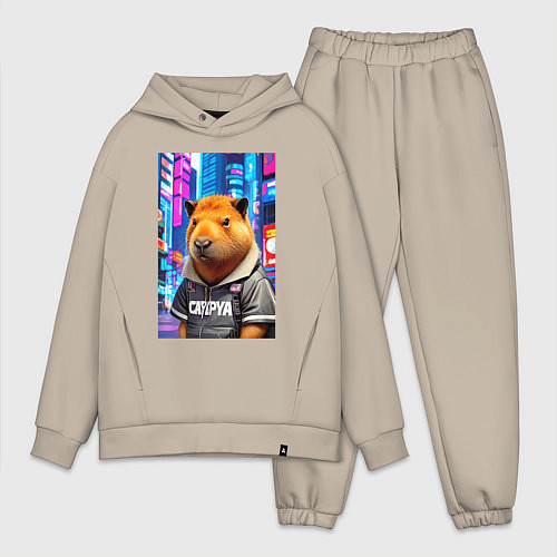 Мужской костюм оверсайз Cool capybara - urban style - neural network / Миндальный – фото 1