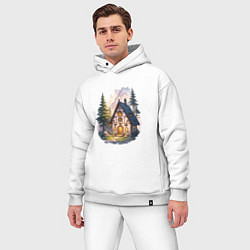 Мужской костюм оверсайз Сказочный домик в лесу в горах, цвет: белый — фото 2