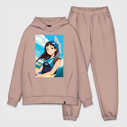 Мужской костюм оверсайз Девочка и океан / Пыльно-розовый – фото 1