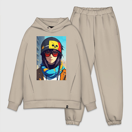 Мужской костюм оверсайз Городская девчонка - поп-арт / Миндальный – фото 1