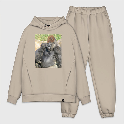 Мужской костюм оверсайз Горилла во внимании / Миндальный – фото 1