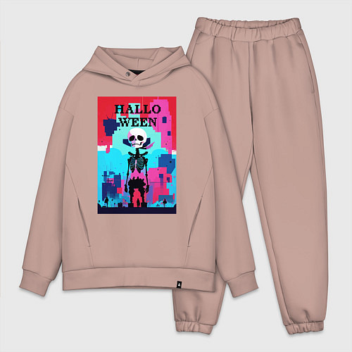 Мужской костюм оверсайз Funny skeleton - pop art - pixels halloween / Пыльно-розовый – фото 1