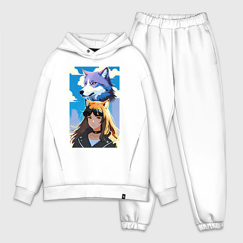 Мужской костюм оверсайз Девочка и волк - аниме / Белый – фото 1