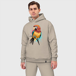 Мужской костюм оверсайз Акварельный попугай, цвет: миндальный — фото 2