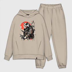 Мужской костюм оверсайз Японский самурай - кот, цвет: миндальный